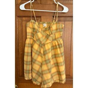 Urban Outfitters Smocked Romper Womens S Yellow/Green Plaid Fully Lined Side Zip